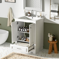 VanityFus 24.2-in White Bathroom Vanity Single Sink Combo with Ceramic Top Undermount 2 Soft Close Doors 1 Drawer Adjustable Shelves