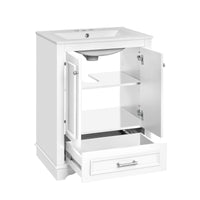 VanityFus 24.2-in White Bathroom Vanity Single Sink Combo with Ceramic Top Undermount 2 Soft Close Doors 1 Drawer Adjustable Shelves