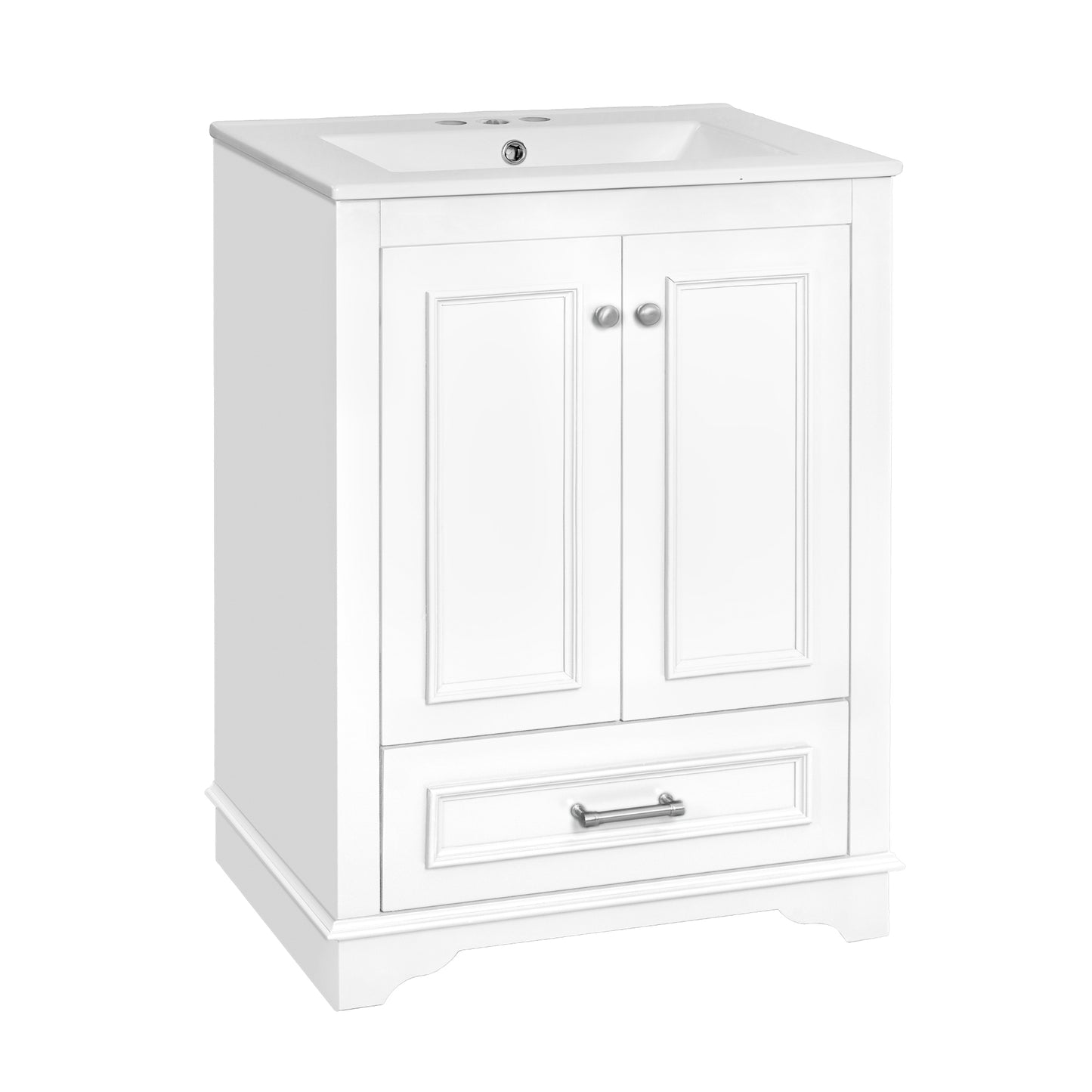 VanityFus 24.2-in White Bathroom Vanity Single Sink Combo with Ceramic Top Undermount 2 Soft Close Doors 1 Drawer Adjustable Shelves