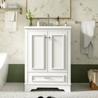 VanityFus 24.2-in White Bathroom Vanity Single Sink Combo with Ceramic Top Undermount 2 Soft Close Doors 1 Drawer Adjustable Shelves