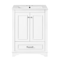 VanityFus 24.2-in White Bathroom Vanity Single Sink Combo with Ceramic Top Undermount 2 Soft Close Doors 1 Drawer Adjustable Shelves