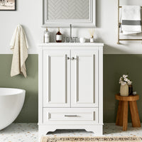 VanityFus 24.2-in White Bathroom Vanity Single Sink Combo with Ceramic Top Undermount 2 Soft Close Doors 1 Drawer Adjustable Shelves