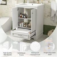 VanityFus 24.2-in White Bathroom Vanity Single Sink Combo with Ceramic Top Undermount 2 Soft Close Doors 1 Drawer Adjustable Shelves