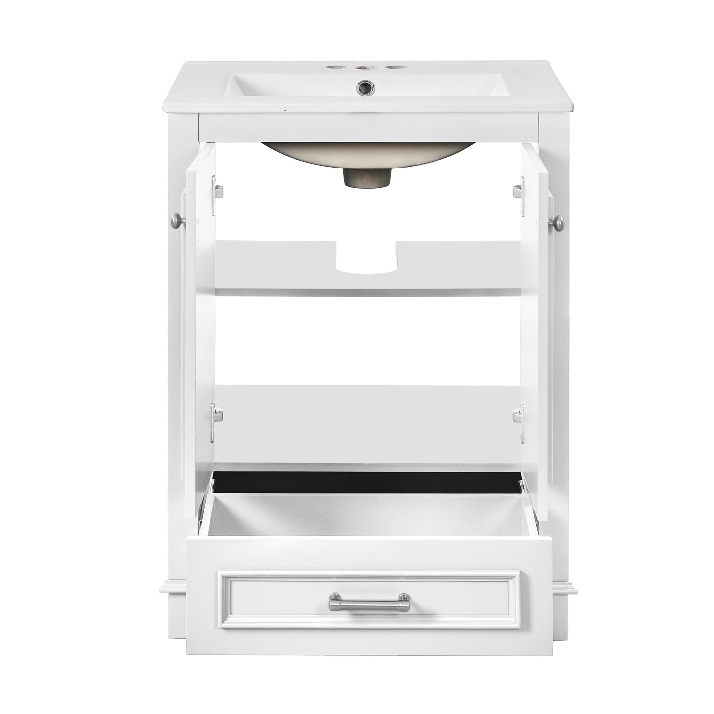 VanityFus 24.2-in White Bathroom Vanity Single Sink Combo with Ceramic Top Undermount 2 Soft Close Doors 1 Drawer Adjustable Shelves