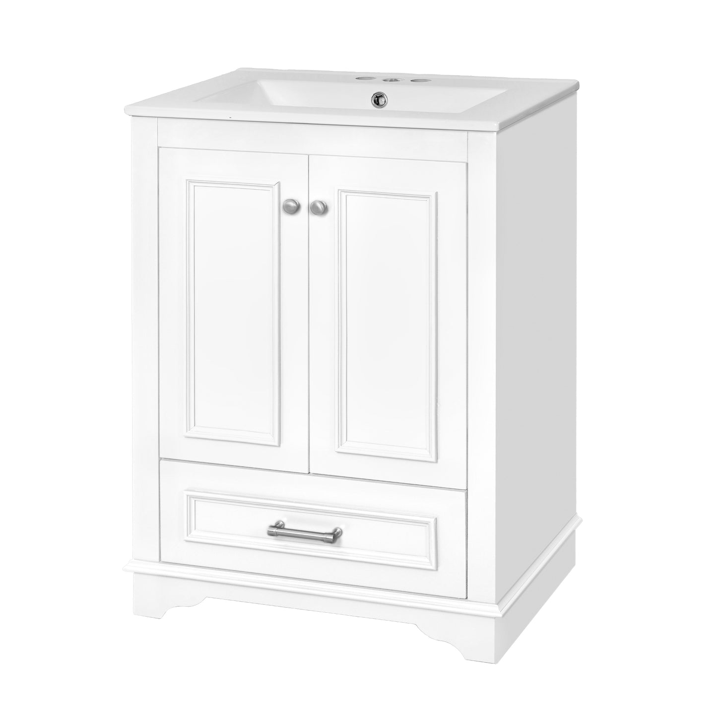VanityFus 24.2-in White Bathroom Vanity Single Sink Combo with Ceramic Top Undermount 2 Soft Close Doors 1 Drawer Adjustable Shelves