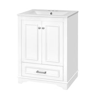 VanityFus 24.2-in White Bathroom Vanity Single Sink Combo with Ceramic Top Undermount 2 Soft Close Doors 1 Drawer Adjustable Shelves