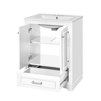 VanityFus 24.2-in White Bathroom Vanity Single Sink Combo with Ceramic Top Undermount 2 Soft Close Doors 1 Drawer Adjustable Shelves