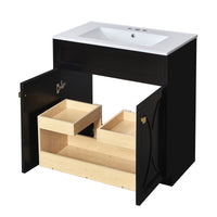VanityFus 30-in Black Bathroom Vanity Single Sink Combo with Ceramic Top Undermount 2 Soft Close Doors