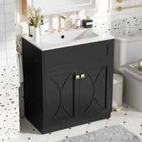 VanityFus 30-in Black Bathroom Vanity Single Sink Combo with Ceramic Top Undermount 2 Soft Close Doors