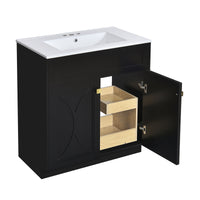 VanityFus 30-in Black Bathroom Vanity Single Sink Combo with Ceramic Top Undermount 2 Soft Close Doors
