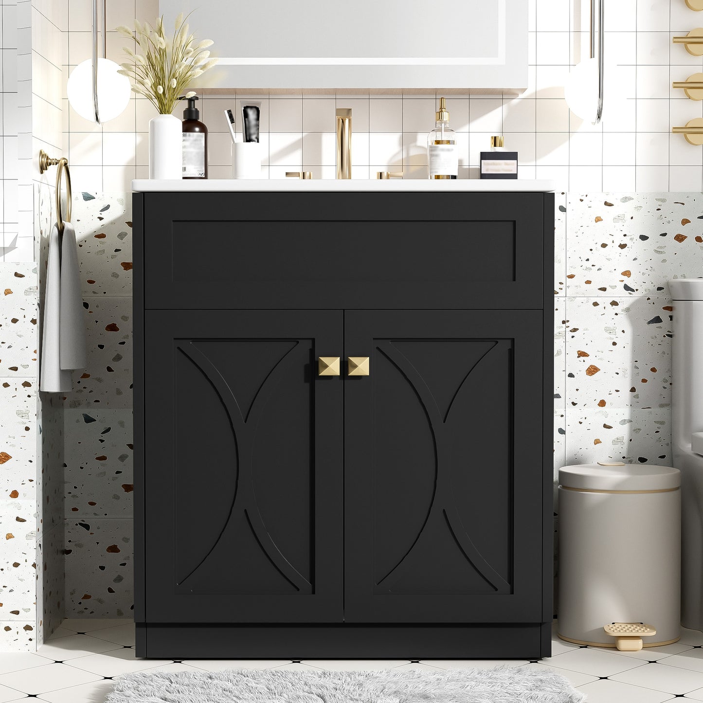 VanityFus 30-in Black Bathroom Vanity Single Sink Combo with Ceramic Top Undermount 2 Soft Close Doors