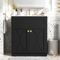 VanityFus 30-in Black Bathroom Vanity Single Sink Combo with Ceramic Top Undermount 2 Soft Close Doors
