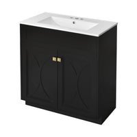 VanityFus 30-in Black Bathroom Vanity Single Sink Combo with Ceramic Top Undermount 2 Soft Close Doors