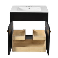 VanityFus 30-in Black Bathroom Vanity Single Sink Combo with Ceramic Top Undermount 2 Soft Close Doors