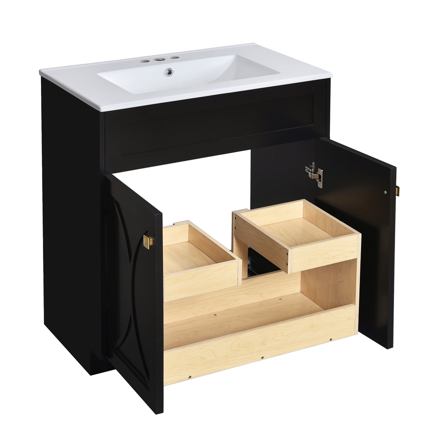 VanityFus 30-in Black Bathroom Vanity Single Sink Combo with Ceramic Top Undermount 2 Soft Close Doors