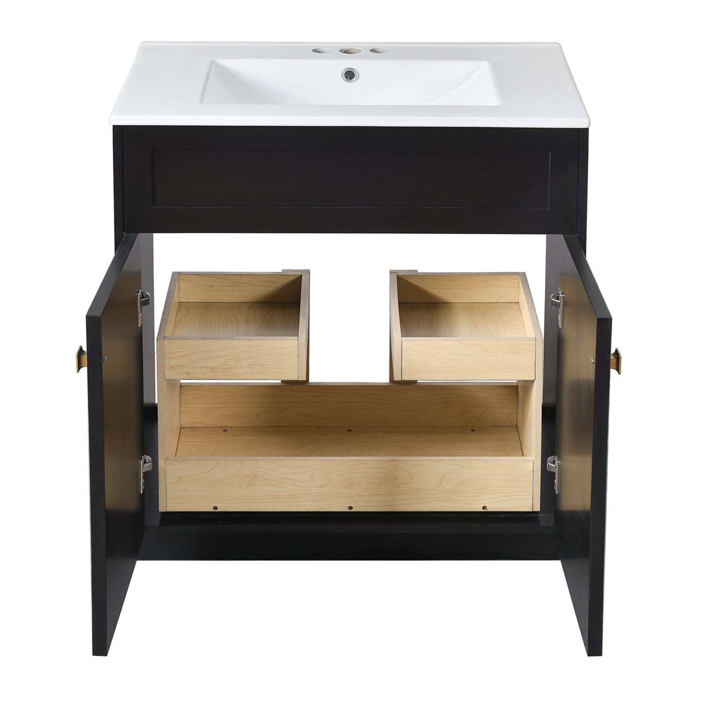 VanityFus 30-in Black Bathroom Vanity Single Sink Combo with Ceramic Top Undermount 2 Soft Close Doors