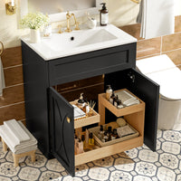 VanityFus 30-in Black Bathroom Vanity Single Sink Combo with Ceramic Top Undermount 2 Soft Close Doors