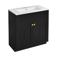 VanityFus 30-in Black Bathroom Vanity Single Sink Combo with Ceramic Top Undermount 2 Soft Close Doors