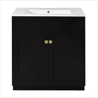 VanityFus 30-in Black Bathroom Vanity Single Sink Combo with Ceramic Top Undermount 2 Soft Close Doors