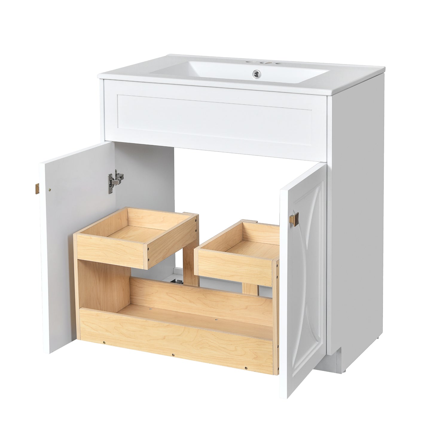 VanityFus 30-in White Bathroom Vanity Single Sink Combo with Ceramic Top Undermount 2 Soft Close Doors