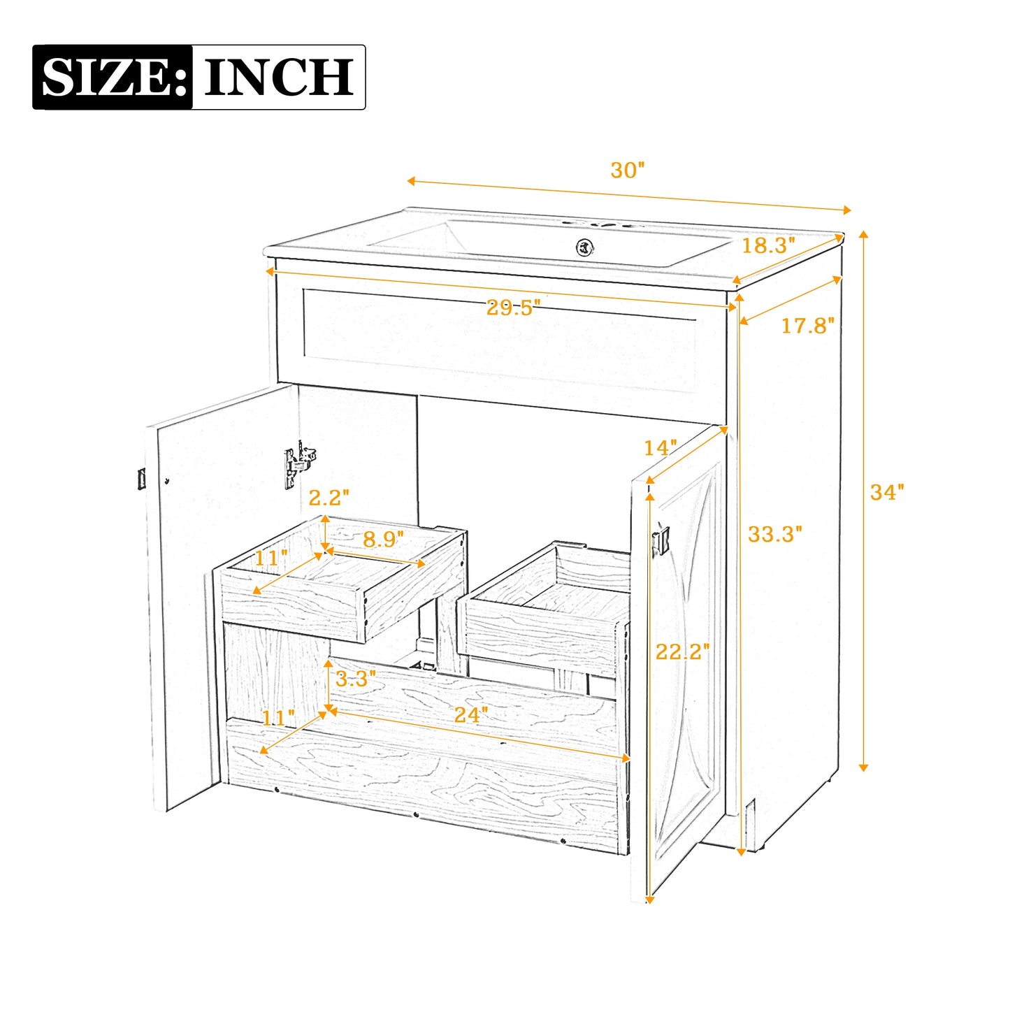 VanityFus 30-in White Bathroom Vanity Single Sink Combo with Ceramic Top Undermount 2 Soft Close Doors