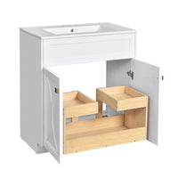 VanityFus 30-in White Bathroom Vanity Single Sink Combo with Ceramic Top Undermount 2 Soft Close Doors