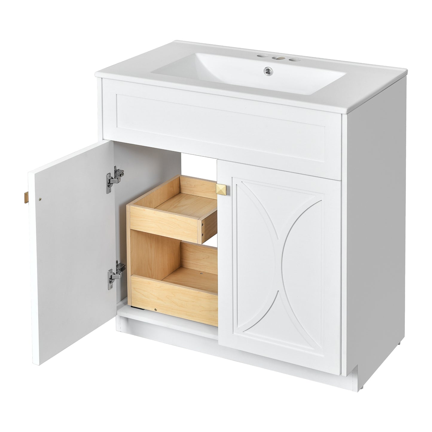 VanityFus 30-in White Bathroom Vanity Single Sink Combo with Ceramic Top Undermount 2 Soft Close Doors