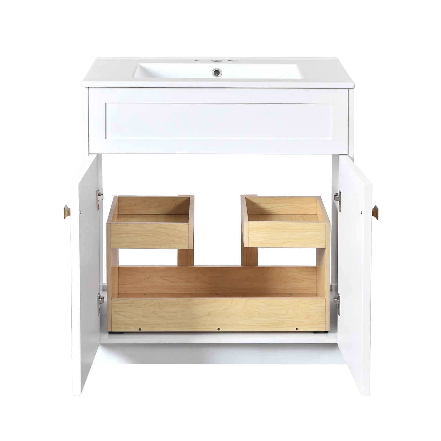 VanityFus 30-in White Bathroom Vanity Single Sink Combo with Ceramic Top Undermount 2 Soft Close Doors