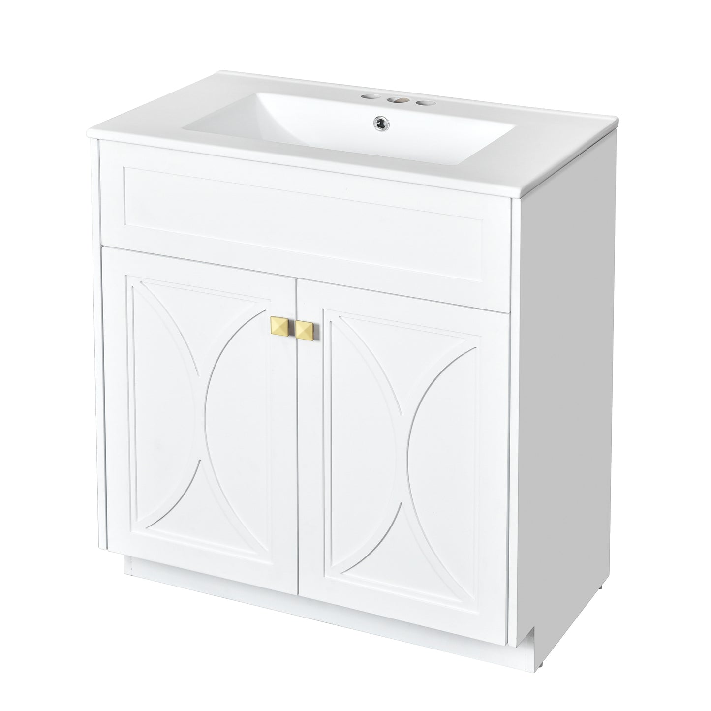 VanityFus 30-in White Bathroom Vanity Single Sink Combo with Ceramic Top Undermount 2 Soft Close Doors