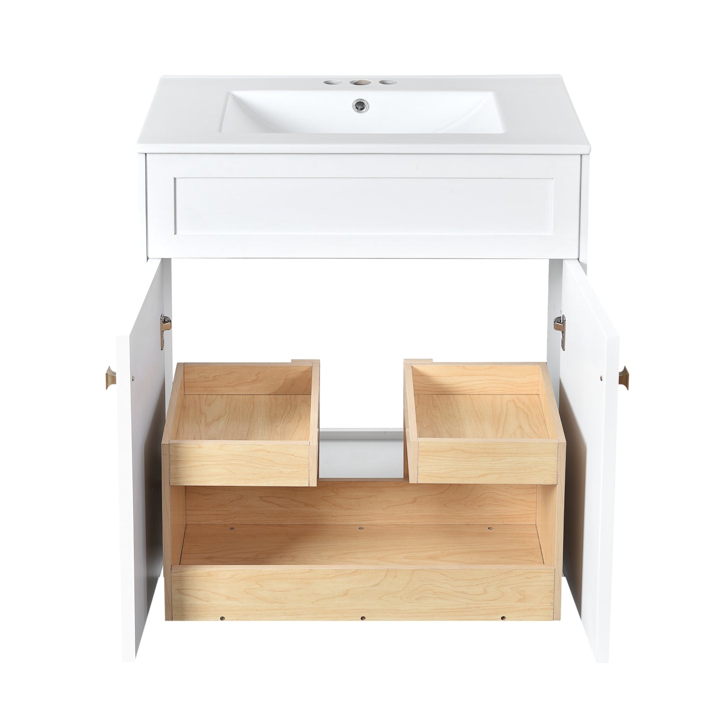 VanityFus 30-in White Bathroom Vanity Single Sink Combo with Ceramic Top Undermount 2 Soft Close Doors
