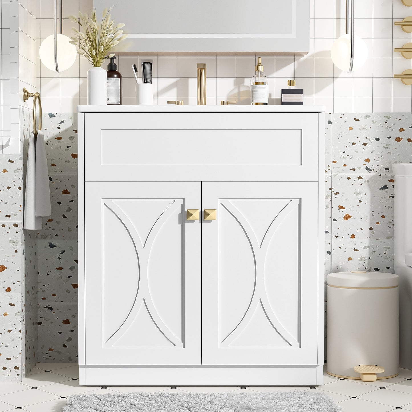 VanityFus 30-in White Bathroom Vanity Single Sink Combo with Ceramic Top Undermount 2 Soft Close Doors