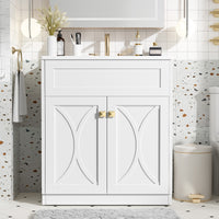 VanityFus 30-in White Bathroom Vanity Single Sink Combo with Ceramic Top Undermount 2 Soft Close Doors