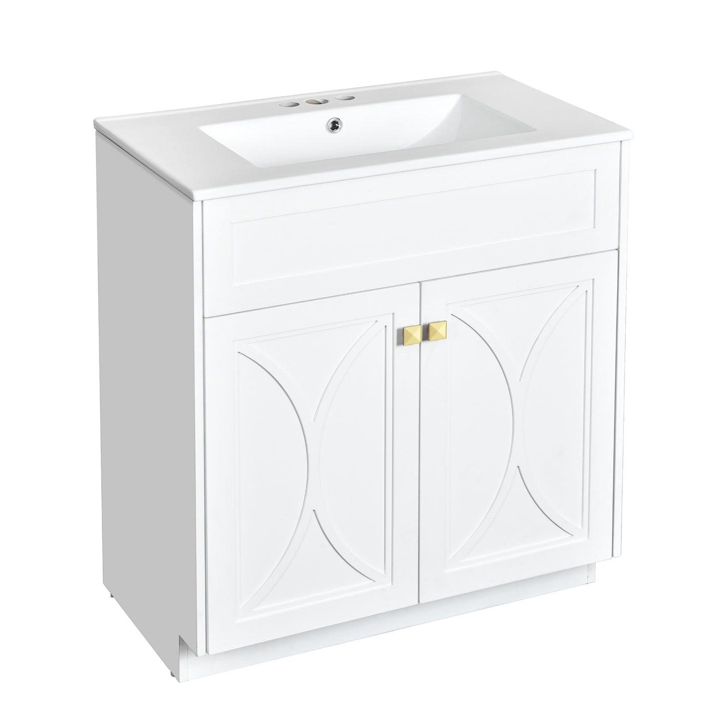 VanityFus 30-in White Bathroom Vanity Single Sink Combo with Ceramic Top Undermount 2 Soft Close Doors