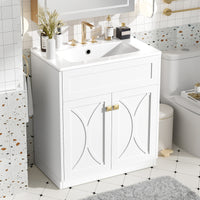 VanityFus 30-in White Bathroom Vanity Single Sink Combo with Ceramic Top Undermount 2 Soft Close Doors