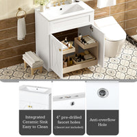 VanityFus 30-in White Bathroom Vanity Single Sink Combo with Ceramic Top Undermount 2 Soft Close Doors