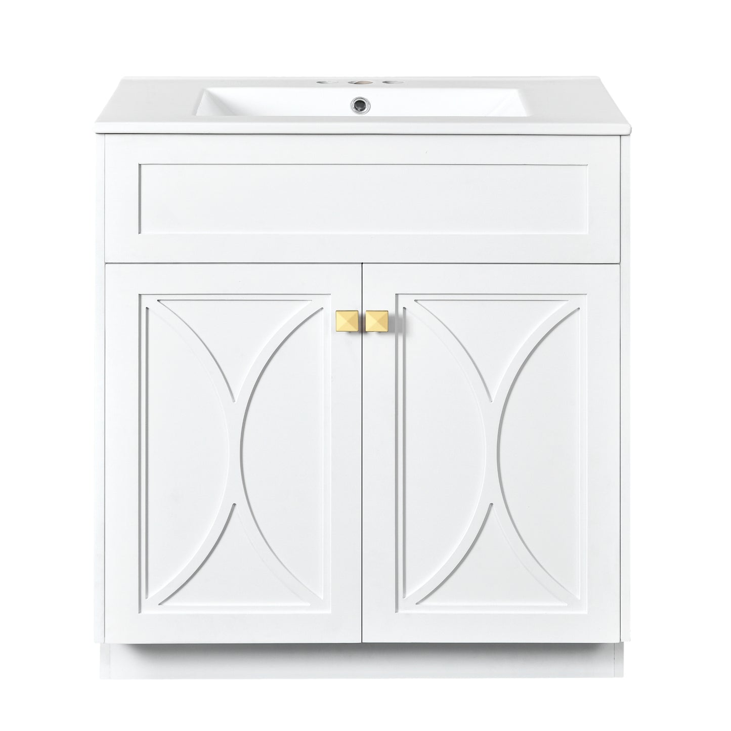 VanityFus 30-in White Bathroom Vanity Single Sink Combo with Ceramic Top Undermount 2 Soft Close Doors