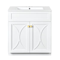VanityFus 30-in White Bathroom Vanity Single Sink Combo with Ceramic Top Undermount 2 Soft Close Doors