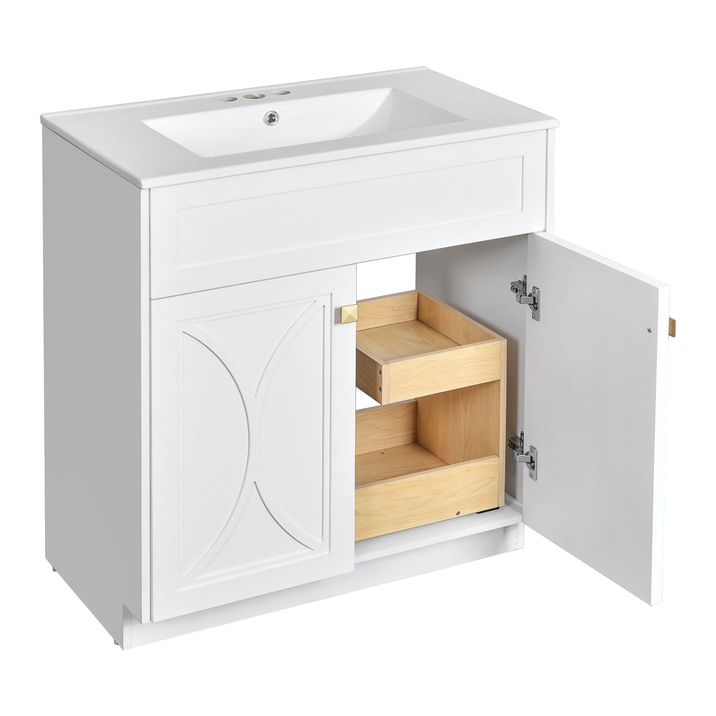 VanityFus 30-in White Bathroom Vanity Single Sink Combo with Ceramic Top Undermount 2 Soft Close Doors