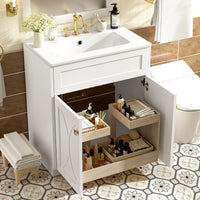 VanityFus 30-in White Bathroom Vanity Single Sink Combo with Ceramic Top Undermount 2 Soft Close Doors