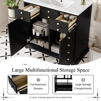 VanityFus 36-in Black Bathroom Vanity Single Sink Combo with Ceramic Top Undermount 2 Soft Close Doors 2 Drawers