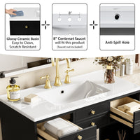 VanityFus 36-in Black Bathroom Vanity Single Sink Combo with Ceramic Top Undermount 2 Soft Close Doors 2 Drawers