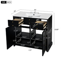 VanityFus 36-in Black Bathroom Vanity Single Sink Combo with Ceramic Top Undermount 2 Soft Close Doors 2 Drawers