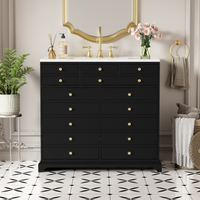 VanityFus 36-in Black Bathroom Vanity Single Sink Combo with Ceramic Top Undermount 2 Soft Close Doors 2 Drawers