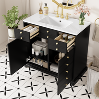 VanityFus 36-in Black Bathroom Vanity Single Sink Combo with Ceramic Top Undermount 2 Soft Close Doors 2 Drawers