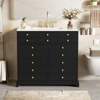 VanityFus 36-in Black Bathroom Vanity Single Sink Combo with Ceramic Top Undermount 2 Soft Close Doors 2 Drawers