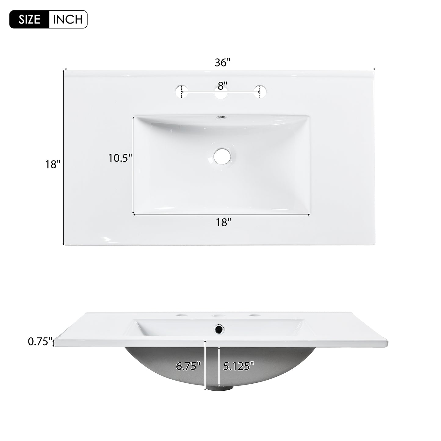 VanityFus 36-in Black Bathroom Vanity Single Sink Combo with Ceramic Top Undermount 2 Soft Close Doors 2 Drawers