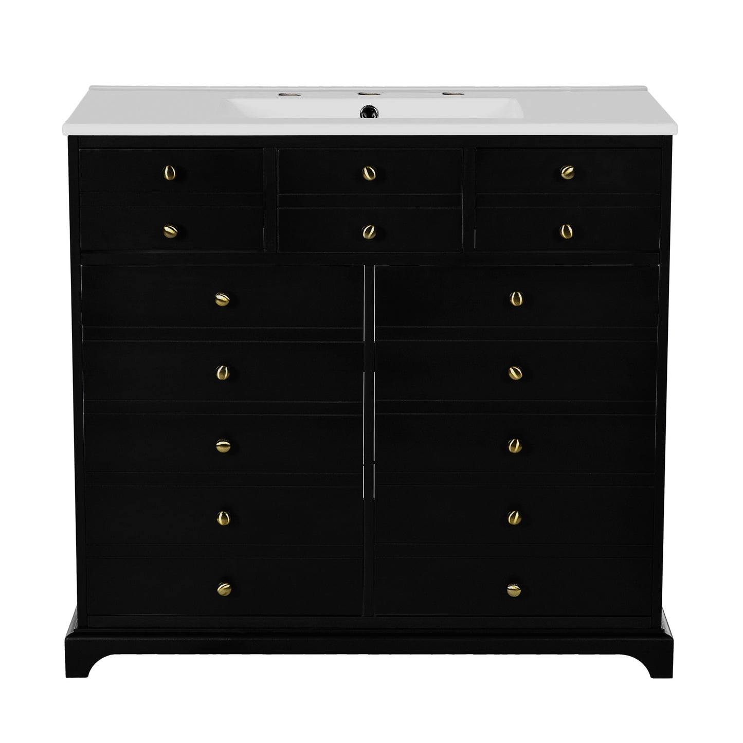 VanityFus 36-in Black Bathroom Vanity Single Sink Combo with Ceramic Top Undermount 2 Soft Close Doors 2 Drawers