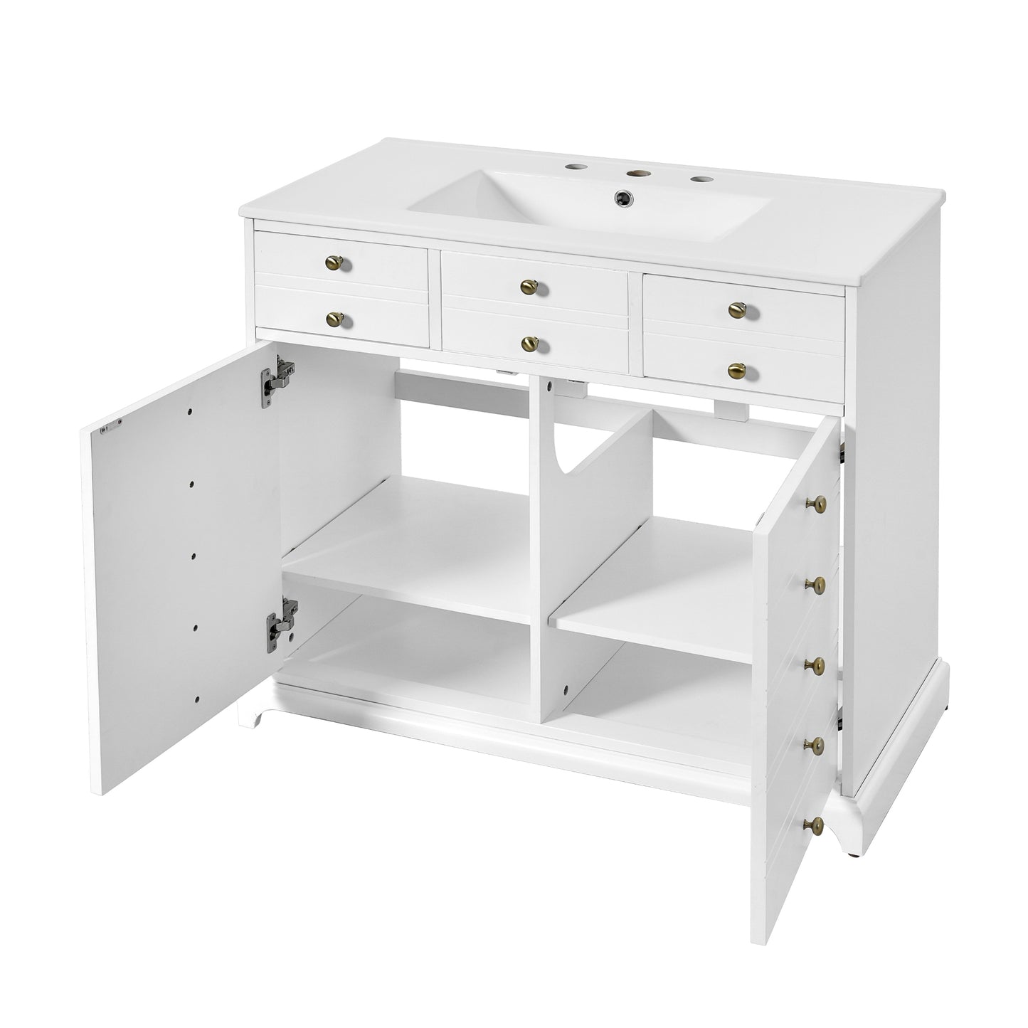VanityFus 36-in White Bathroom Vanity Single Sink Combo with Ceramic Top Undermount 2 Soft Close Doors 2 Drawers