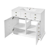 VanityFus 36-in White Bathroom Vanity Single Sink Combo with Ceramic Top Undermount 2 Soft Close Doors 2 Drawers