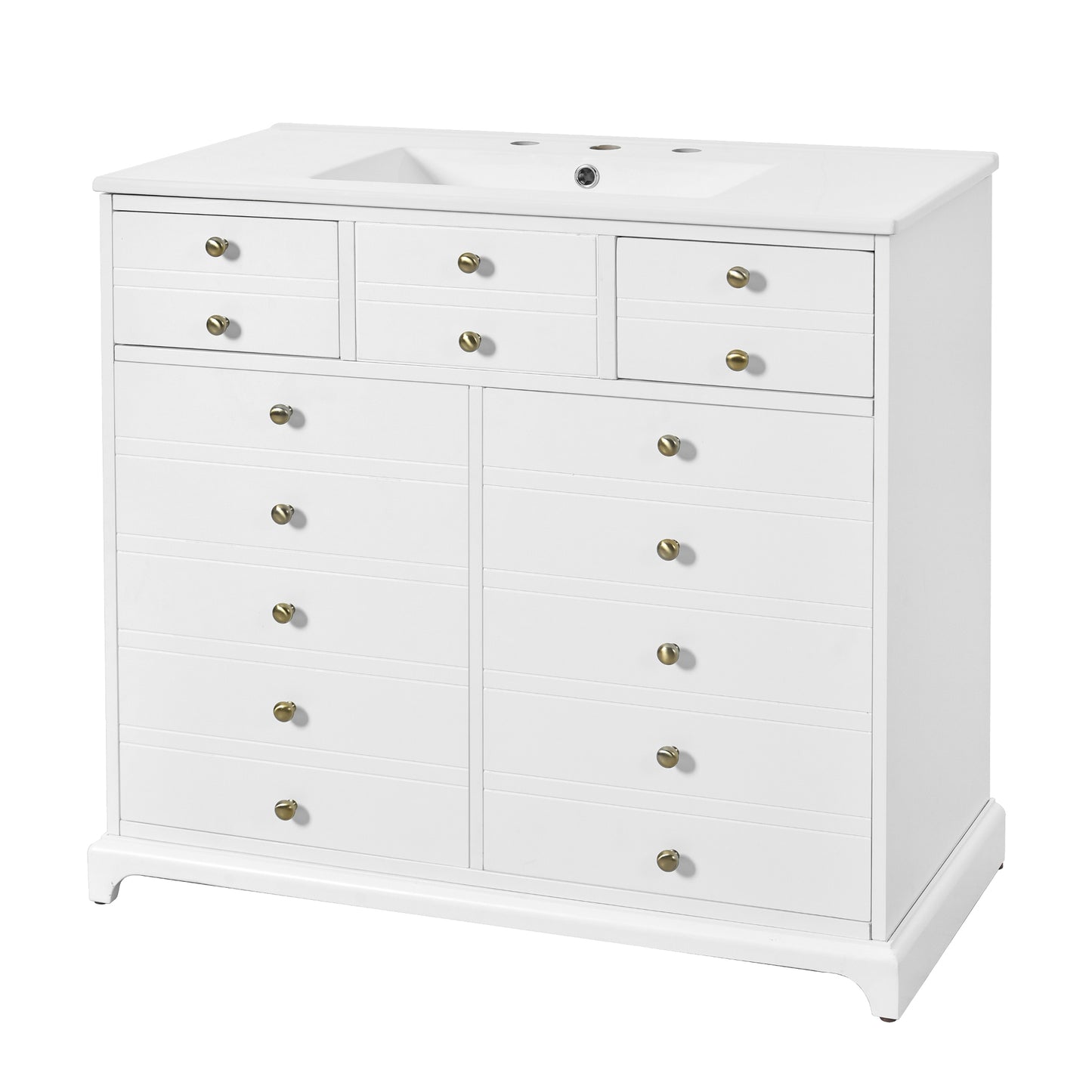 VanityFus 36-in White Bathroom Vanity Single Sink Combo with Ceramic Top Undermount 2 Soft Close Doors 2 Drawers